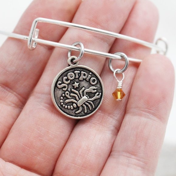 November Scorpio Adjustable Charm Bangle - Handmade Zodiac Bracelet - Picture 6 of 12